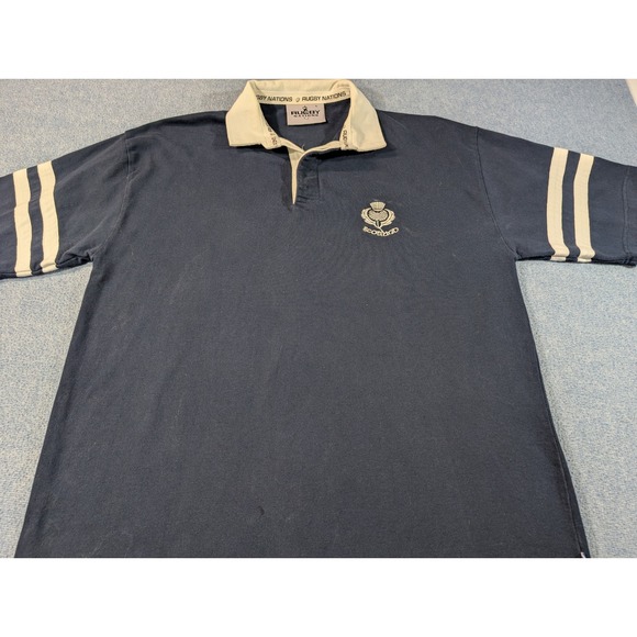 Rugby Nations Other - Rugby Nations Scotland Mens Navy Blue Cotton Short Sleeve Polo Shirt Large RARE